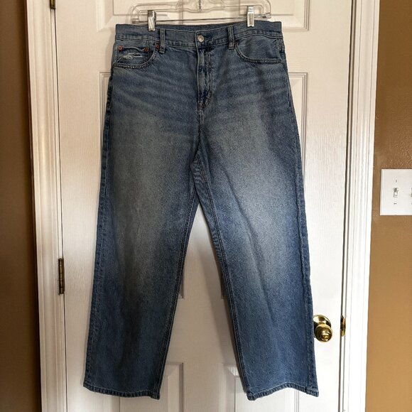 American Eagle AE Ex-Boyfriend High Rise Jeans Sz 10 Short Light Wash Strigid De - Picture 1 of 9
